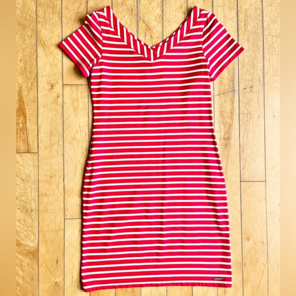 Saint James Red White‎ Striped V-Neck T-Shirt Dress Made in France SZ 6 Nautical